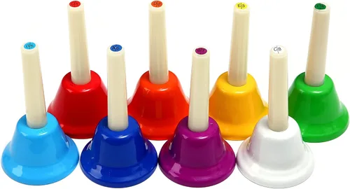 Campanas de mano de 8 notas, coloridas campanas de mano, instrumento musical para niños y adultos, escuela, iglesia, boda