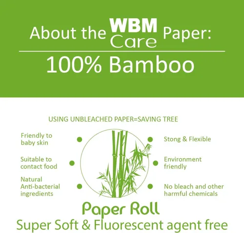 Miniatura 3 de WBM Care Toallas de papel de bambú, fuertes y flexibles, de 3 capas, diseñadas para pieles sensibles, sin árboles, baño totalmente natural