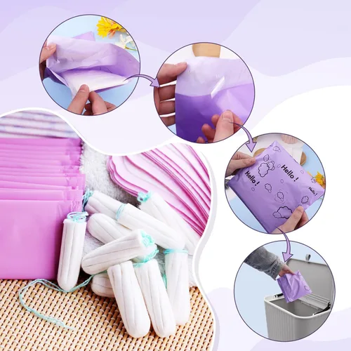Miniatura 2 de Lindas bolsas de eliminación de almohadillas sanitarias moradas, paquete de 200, 7 x 12 pulgadas, opacas, bolsas de eliminación de higiene femenina