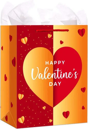 Bolsas de regalo del día de San Valentín de WhatSign - Bolsas de regalo de San Valentín medianas de 11.5" con papel de seda y asas, regalos de papel