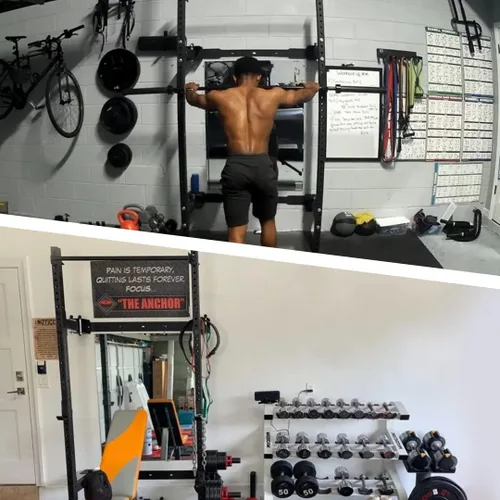 Miniatura 9 de PRx Performance Soporte plegable para sentadillas de pared, barra de dominadas ajustable resistente, equipo de gimnasio en casa que ahorra espacio