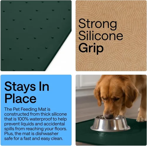 Miniatura 3 de GORILLA GRIP Alfombrilla de alimentación para mascotas 100% impermeable con bordes elevados sin BPA de silicona, alfombrillas para comida de gatos