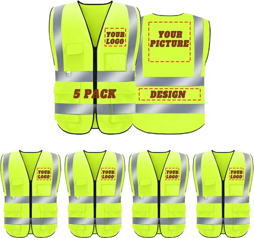 Miniatura 36 de Chaleco de seguridad con logotipo personalizado de alta visibilidad, chaleco reflectante clase 2, ropa de trabajo de construcción con 5 bolsillos