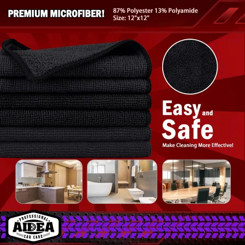 Miniatura 8 de AIDEA Paño de Limpieza de Microfibra Negro 10PK, Toallas de Microfibra para Autos, Paños de Lavado Premium, Paños para Limpiar Polvo Libres