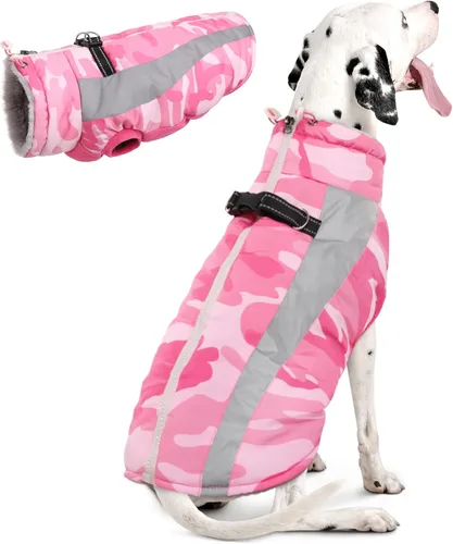 Miniatura 9 de FUAMEY Chaquetas de invierno para perros grandes, abrigo para perros con arnés incorporado, trajes de nieve impermeables para perros, cálido abrigo