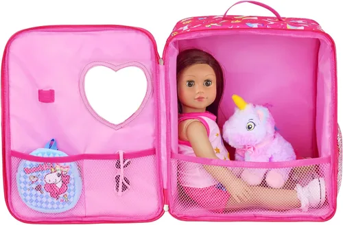Miniatura 8 de K.T.Fancy - Juego de 7 bolsas de muñecas de 18 pulgadas y accesorios, incluyendo ropa, zapatos, lentes de sol, mochila para muñecas y unicornio