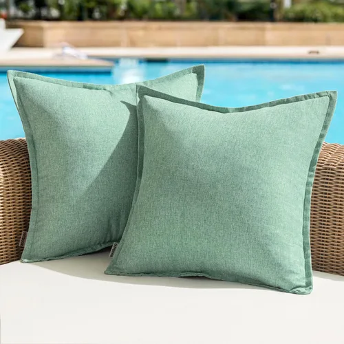 Miniatura 38 de Juego de 2 fundas para cojines de exterior, impermeables, decorativas, de lino, para casa de campo, fundas sólidas para cojines para tienda