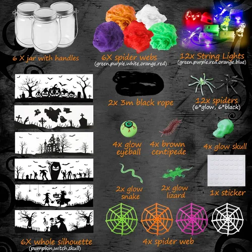 Miniatura 7 de OCHIDO Actividades de manualidades de Halloween para niños, paquete de 6 tarros de cristal para actividades artísticas escolares, suministros