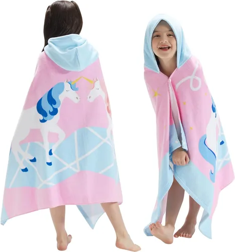 Miniatura 30 de BANGSAUR Toallas de playa para niños con capucha, algodón suave de 50 x 30 pulgadas, niñas y bebés de 3 a 12 años, toalla de baño, piscina
