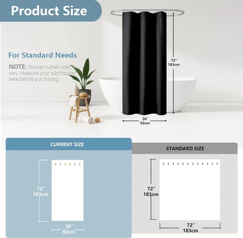 Miniatura 3 de OVZME Cortina de ducha de tela Berry Stall de 36 x 72 pulgadas, suave y gofre, pequeña cortina de ducha negra para baño con textura para un