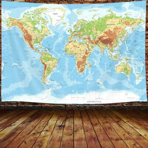 Miniatura 18 de JAWO Tapiz de mapa del mundo, mapa del mundo con países y ciudades principales, tapices de pared para niños y estudiantes, tapiz de mapa mundial