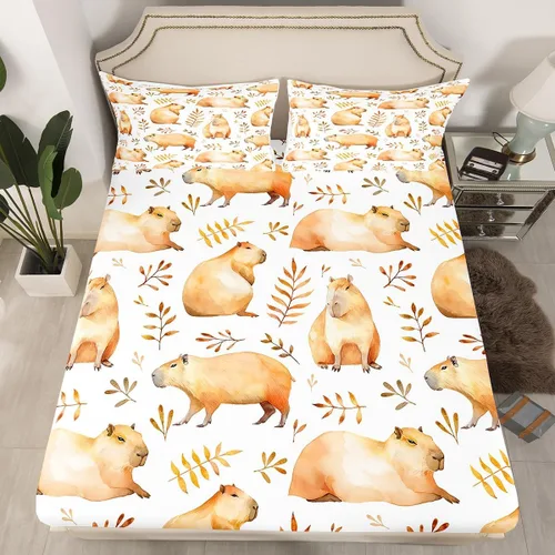 Miniatura 12 de jejeloiu Capybaras - Juego de sábanas de tamaño individual para amantes de los animales, para niños y niñas, lindas sábanas decorativas de Capybara