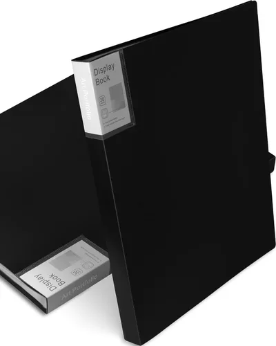 Miniatura 9 de Carpeta portafolio para portafolio de obras de arte, 2 paquetes de 9 x 12 pulgadas, carpeta de cartera negra con carpeta de película protectora
