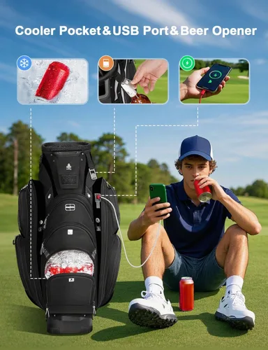 Miniatura 4 de Vancropak Golf Cart Bag, Golf Gifts for Men with 15 Way Divider Top, USB Charging Port, Waterproof Protective Rain Cover, Shoe Compartment, Cooler