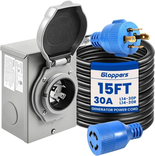 Cable de generador de 30 amperios y caja de entrada de energía, cables de generador de 30 amperios de 4.5 metros, cable de alimentación de generador