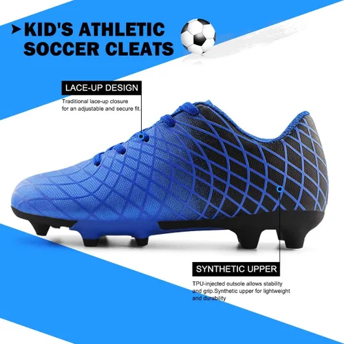 Miniatura 4 de JABASIC - Tacos de fútbol para exteriores para niños, zapatos de fútbol atléticos y firmes