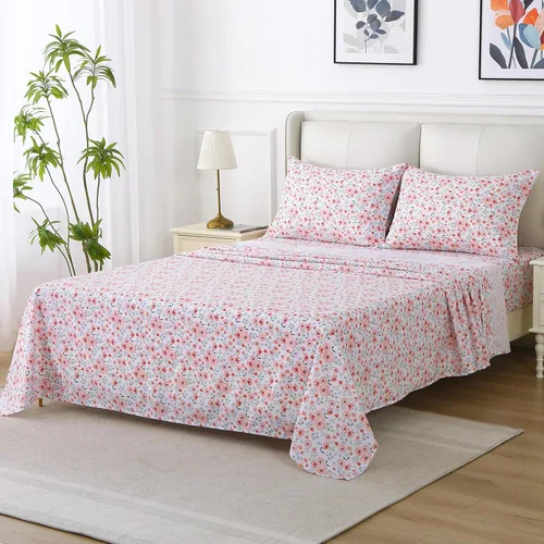 Miniatura 30 de Viviland Juego de sábanas de 3 piezas con estampado botánico de mariposas y flores rosas y moradas, sábanas de microfibra suave y transpirable