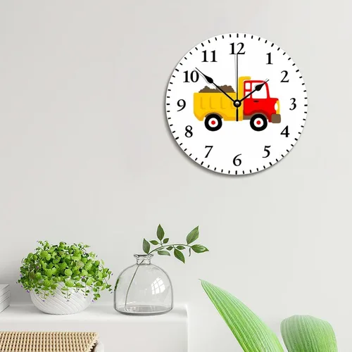 Miniatura 2 de Lindo reloj de pared de camión volquete para habitación de niños, cuarto de bebé, reloj de madera de 10 pulgadas, silencioso, sin tictac, funciona
