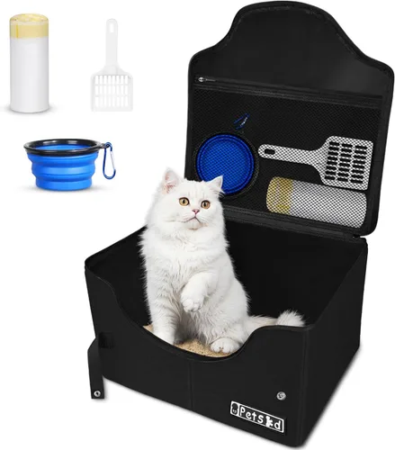 Miniatura 10 de Petskd High Sides - Caja de arena portátil de viaje para gatos con tapa y 10 bolsas de revestimiento, peso ligero y a prueba de fugas para viajes