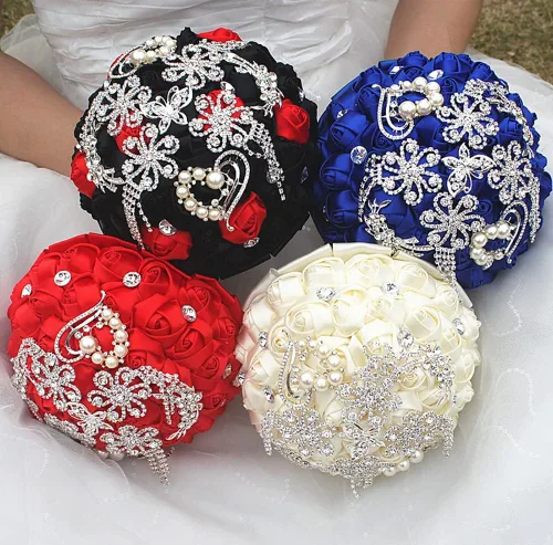Miniatura 4 de Sharebeauty Ramo de novia de satén hecho a mano para lanzar ramo de boda, ramo de flores artificiales