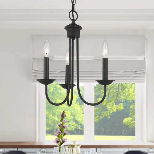 Miniatura 8 de Livex Lighting 42683-04 - Lámpara de araña de acero con 3 luces para decoración del hogar, 1 lámpara de techo negra, perfecta para decoración