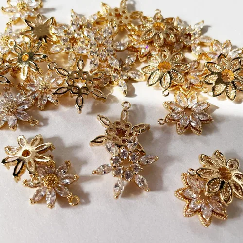 Miniatura 3 de Dijes de latón chapados en oro de circonita de cristal para hacer joyas, pulseras, collares, aretes, colgantes, suministros de manualidades, Mezcla
