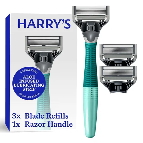 Miniatura 16 de Harry's Kit de afeitado original para hombre, mango de afeitar y 3 cartuchos de repuesto de cuchillas de afeitar, diseño alemán, azul océano