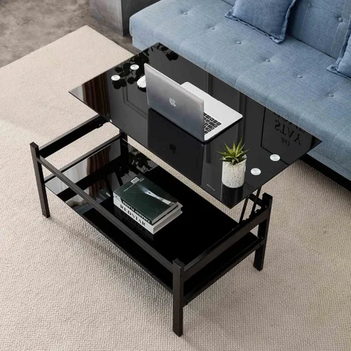 Miniatura 2 de Juego de 3 mesas auxiliares y mesa auxiliar de cristal, diseño clásico de 2 niveles, parte superior de vidrio templado y patas de metal sólido, uso