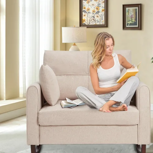 Miniatura 7 de HOMREST Mecedora Tapizada de Gran Tamaño, Mecedora para Guardería con Respaldo Alto y Bolsillo Lateral con Puerto USB, Sillón Oscilante Doble Ancho