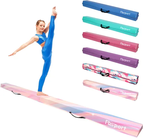 Miniatura 11 de FBSPORT Viga de Equilibrio de 8/10 Pies: Equipo de Gimnasia de Piso Plegable de Cuero PU para Niños y Adultos, Base de Goma Antideslizante, Viga