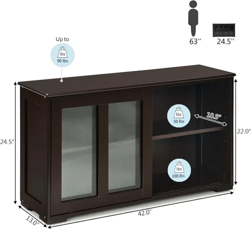 Miniatura 2 de Byroce - Aparador de buffet, armario apilable de almacenamiento para barra de café con estante ajustable y puertas correderas de vidrio, armario