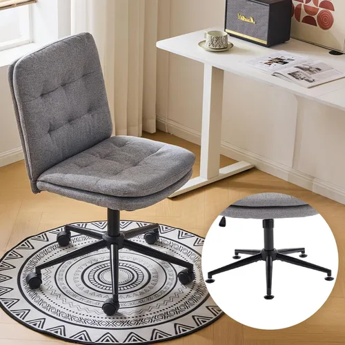 Miniatura 10 de VINGLI Silla de escritorio de oficina sin brazos con ruedas y sin ruedas, silla giratoria de 360° con cojín grueso, altura ajustable para sala