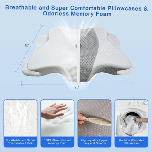 Miniatura 6 de Almohada Cervical para Alivio del Dolor y Soporte del Cuello, Almohada Ergonómica Ajustable para Dormir Cómodamente, Almohadas Ortopédicas de Espuma