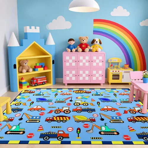 Miniatura 10 de Alfombras de construcción para habitación de niños de 2 x 3 pies, alfombra de juego para autos y camiones, alfombra de coche para niños, alfombra