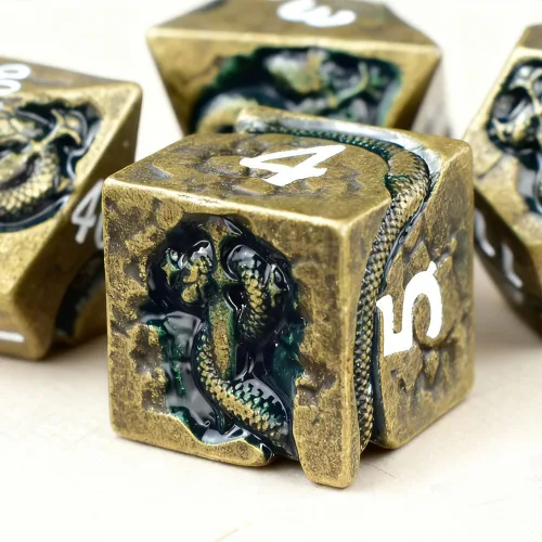Miniatura 16 de Rule Dice Dados D&D de 7 Dados de Metal DND, Juego de Dados Metálicos Ponderados de Calabozos y Dragones, Juegos de Dados Poliédricos D y D Grandes