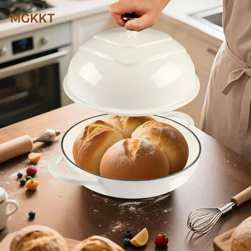 Miniatura 5 de MGKKT Horno holandés de hierro fundido esmaltado para hornear pan, horno de pan antiadherente de 5 cuartos de galón de masa madre con tapa, Cloche