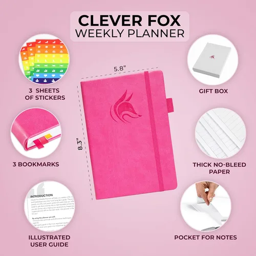 Miniatura 2 de Clever Fox Planificador – Planificador semanal y mensual sin fecha para productividad, gestión del tiempo y objetivos – Diario organizador – A5 Rosa