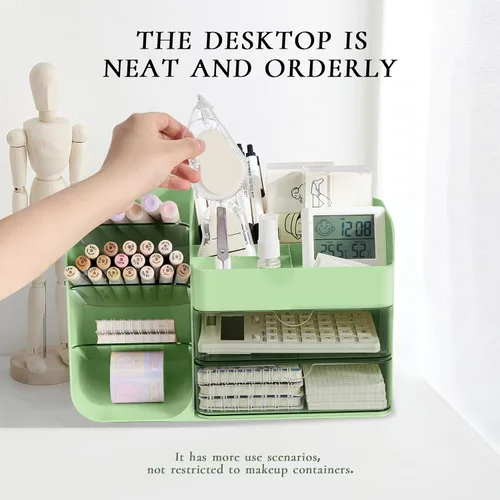 Miniatura 8 de 2026 Organizador de maquillaje de encimera con cajones, organizador de cosméticos con soporte de brochas de viaje, organizador de cuidado de la piel