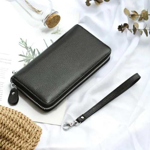Miniatura 6 de Moflycom - Cartera de cuero genuino para mujer con cierre y seguridad RFID
