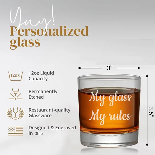 Miniatura 4 de Vaso de whisky personalizado grabado con tu texto personalizado, vaso de bourbon grabado de 12 onzas para cócteles, regalo personalizado para Gafas