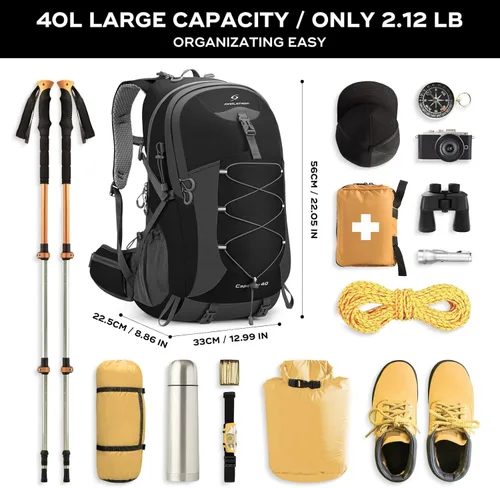 Miniatura 2 de Mochila de senderismo Maelstrom, mochila de camping, mochila de senderismo impermeable de 40 l con cubierta para la lluvia, mochila ligera de viaje