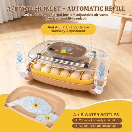 Miniatura 4 de Incubadora de 24 huevos para eclosión con volteador automático, control inteligente de temperatura y humedad, visualización de 360°, ovoscopio