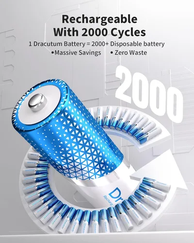 Miniatura 4 de Paquete de 8 baterías AA recargables de 3600 mWh, baterías AA de litio recargables de 1.5 V, más de 2000 ciclos de larga duración doble A