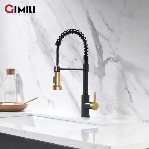 Miniatura 6 de GIMILI - Grifo de cocina con rociador desplegable de un solo orificio, grifo de fregadero de acero inoxidable, adecuado para granjas, RV