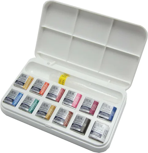 Winsor & Newton Cotman Half Pan con cepillo de agua de 12 colores