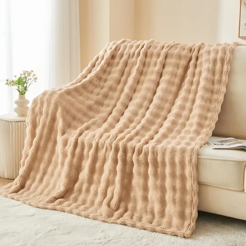 Miniatura 36 de NEWCOSPLAY Manta para Sofá Aqua Súper Suave de Franela Polar 3D Burbuja Ligera Manta de Cama para Uso en Todas las Estaciones (Aqua, Throw(50"x60"))