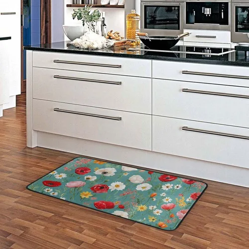Miniatura 5 de Gredecor Alfombra de cocina verde azulado con diseño de racimo de flores, antideslizante, lavable, rústica, alfombra para el hogar, cocina, oficina