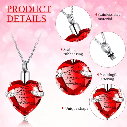 Miniatura 9 de 16 piezas de collar de urna para cenizas, medallón de cenizas talladas de acero inoxidable impermeable con 8 kit de relleno, cilindro de corazón