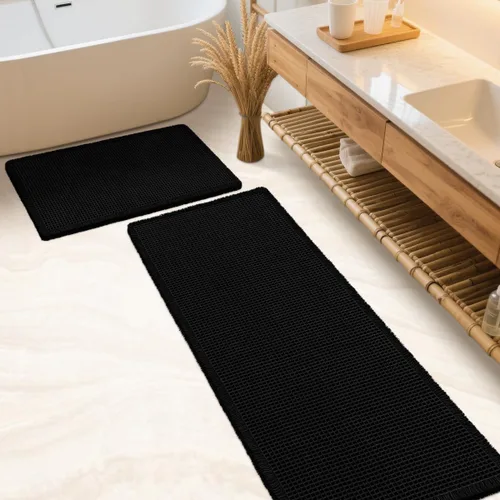 Miniatura 80 de IM HOME Tapete de baño de punto gofre, color caqui, de 24 x 17 pulgadas, tejido bohemio, moderno, absorbente, antideslizante, suave, lavable