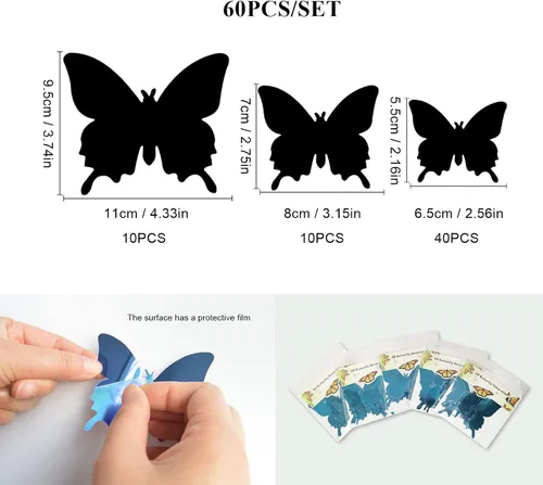 Miniatura 2 de 60 calcomanías de mariposa de espejo, decoraciones de mariposa 3D extraíbles de CAYUDEN calcomanías de pared mariposas azules, decoración de pared